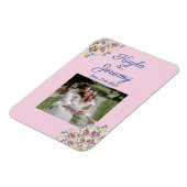 ヴィンテージ赤面ピンクカスタムローズ写真Save the Date マグネット (左側)