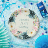 ヴィンテージ赤面ピンククリームティール（緑がかった色）70誕生日 ペーパープレート (パーティー)