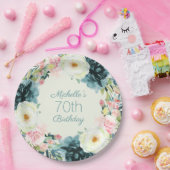 ヴィンテージ赤面ピンククリームティール（緑がかった色）70誕生日 ペーパープレート (パーティー)