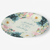 ヴィンテージ赤面ピンククリームティール（緑がかった色）70誕生日 ペーパープレート (アングル)