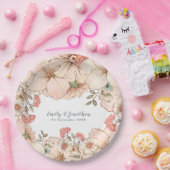 ヴィンテージ赤面ピンククリームフローラ名結婚日付 ペーパープレート (パーティー)