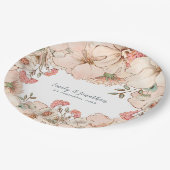 ヴィンテージ赤面ピンククリームフローラ名結婚日付 ペーパープレート (アングル)