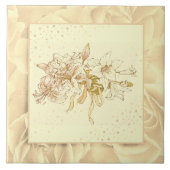 ヴィンテージ赤面ピンクグリーンとイエローフラワー タイル (正面)