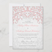 ヴィンテージ赤面ピンクグレーフローラ結婚式招待状 招待状 (正面)