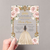 ヴィンテージ赤面ピンクシャンパーニュフローラキンセアニラ アクリル招待状 (インサイチュ (ポータブル))