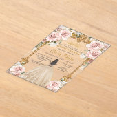 ヴィンテージ赤面ピンクシャンパーニュフローラキンセアニラ アクリル招待状 (レイダウン)