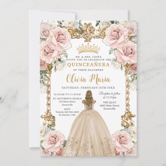 ヴィンテージ赤面ピンクシャンパーニュフローラキンセアニラ 招待状 (正面)