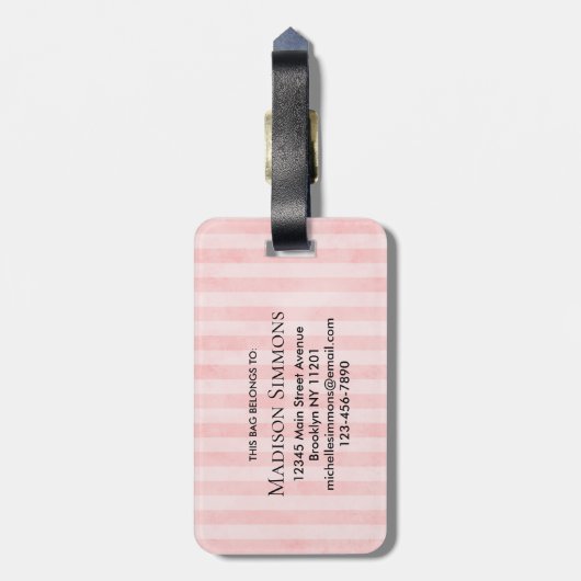ヴィンテージ赤面ピンクストライプスガーリークリプトモノグラム ラゲッジタグ (裏面縦)