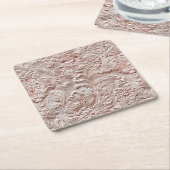 ヴィンテージ赤面ピンクツーリング革 スクエアペーパーコースター (アングル)