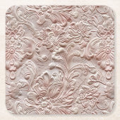 ヴィンテージ赤面ピンクツーリング革 スクエアペーパーコースター (正面)