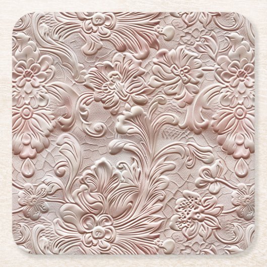 ヴィンテージ赤面ピンクツーリング革 スクエアペーパーコースター (正面)