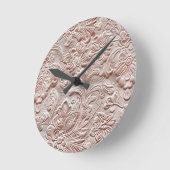 ヴィンテージ赤面ピンクツーリング革 ラウンド壁時計 (傾斜)