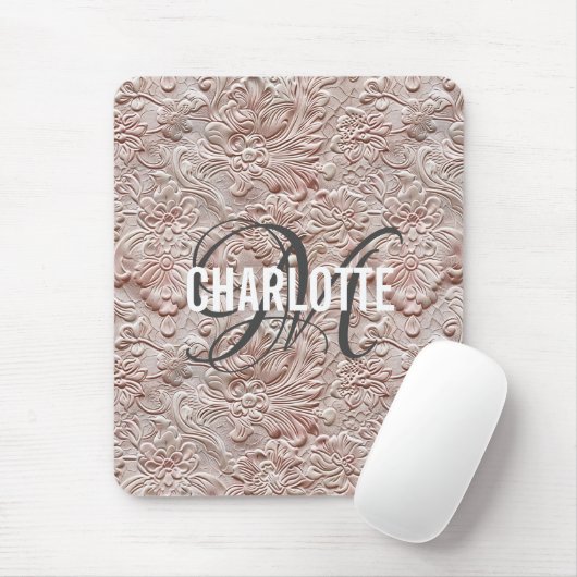 ヴィンテージ赤面ピンクツールレザーモノグラム名 マウスパッド (マウス)