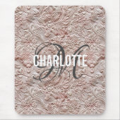 ヴィンテージ赤面ピンクツールレザーモノグラム名 マウスパッド (正面)