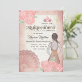 ヴィンテージ赤面ピンクハンドファンバラティアラクインズ 招待状 (スタンド正面)