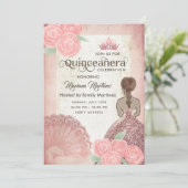 ヴィンテージ赤面ピンクハンドファンバラティアラクインズ 招待状 (スタンド正面)