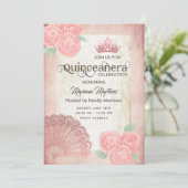 ヴィンテージ赤面ピンクハンドファンバラティアラクインズ 招待状 (スタンド正面)