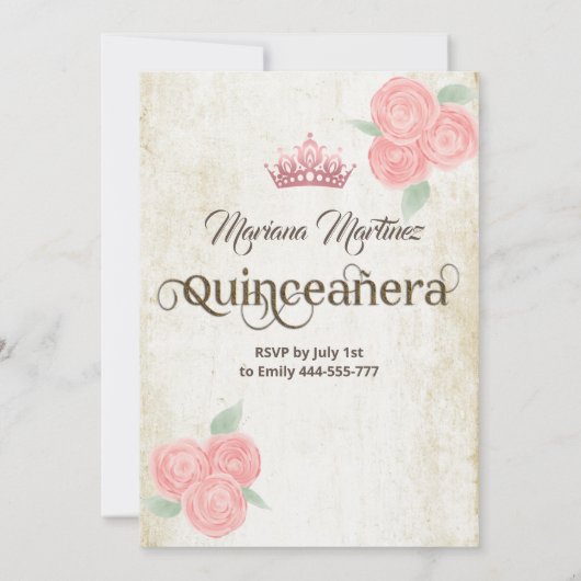 ヴィンテージ赤面ピンクハンドファンバラティアラQuince Inv 招待状 (裏面)