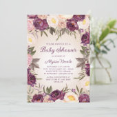 ヴィンテージ赤面ピンクパープルフローラベビーシャワー 招待状 (スタンド正面)