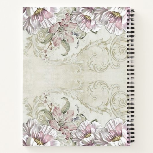 ヴィンテージ赤面ピンクビクトリアンフローラつる植物 ノートブック (裏面)