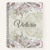 ヴィンテージ赤面ピンクビクトリアンフローラつる植物 ノートブック (正面)