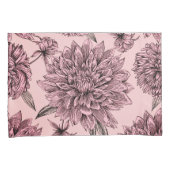 ヴィンテージ赤面ピンクフラワー図解入りの、写真付きのパターン 枕カバー (正面右)