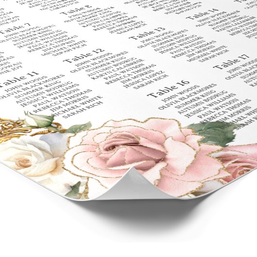 ヴィンテージ赤面ピンクフローラクインセアニラ16席 ポスター (角)