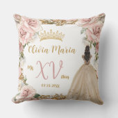 ヴィンテージ赤面ピンクフローラシャンパンキンセアニラ クッション (正面)