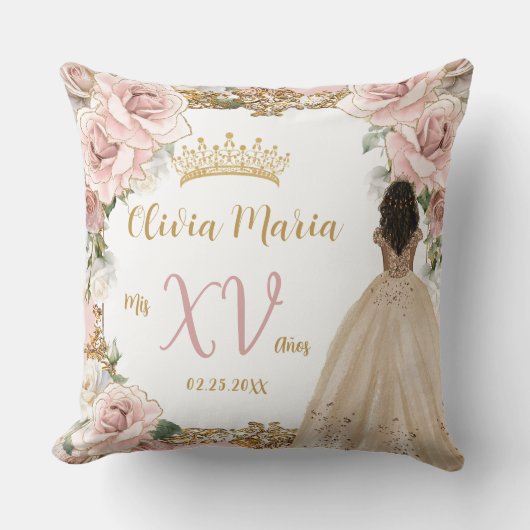 ヴィンテージ赤面ピンクフローラシャンパンキンセアニラ クッション (正面)