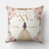 ヴィンテージ赤面ピンクフローラシャンパンキンセアニラ クッション (正面)