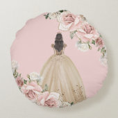 ヴィンテージ赤面ピンクフローラシャンパンキンセアニラ ラウンドクッション (裏面)