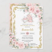 ヴィンテージ赤面ピンクフローラティーパーティーベビーシャワー 招待状 (正面/裏面)