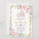 ヴィンテージ赤面ピンクフローラティーパーティー誕生日パーティー 招待状 (正面)