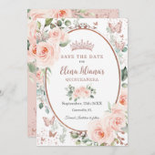 ヴィンテージ赤面ピンクフローラバラ金ゴールドキンセアニラ セーブザデート (正面/裏面)