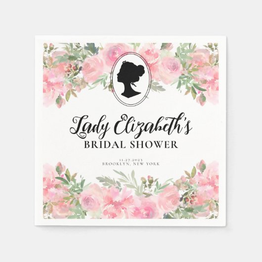 ヴィンテージ赤面ピンクフローラブリジガートンブライダルシャワー スタンダードカクテルナプキン (正面)