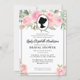 ヴィンテージ赤面ピンクフローラブリジガートンブライダルシャワー 招待状