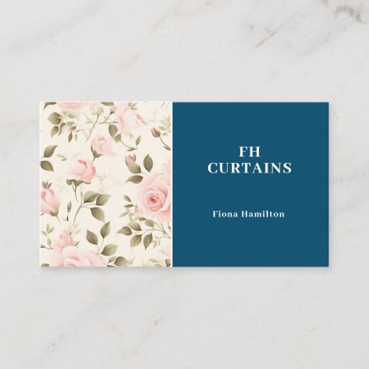 ヴィンテージ赤面ピンクフローラブルー名刺 名刺 (正面)