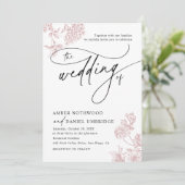 ヴィンテージ赤面ピンクフローラミニマリスト結婚写真 招待状 (スタンド正面)