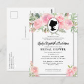 ヴィンテージ赤面ピンクフローラリージェンシーブライダルシャワー ポストカード (正面/裏面)