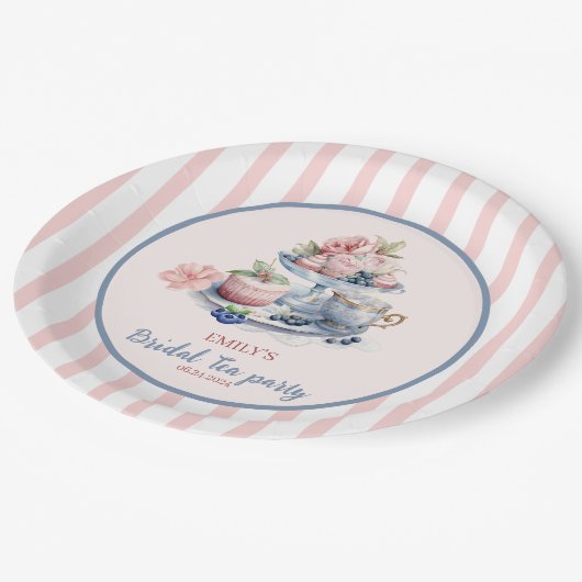 ヴィンテージ赤面ピンクフローラ茶パーティーブライダルシャワー ペーパープレート (アングル)