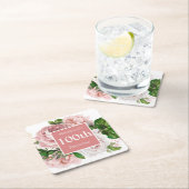 ヴィンテージ赤面ピンクフローラ100th誕生日パーティー スクエアペーパーコースター (インサイチュ)