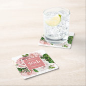 ヴィンテージ赤面ピンクフローラ50th誕生日パーティー スクエアペーパーコースター (インサイチュ)