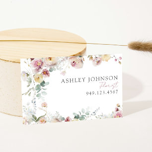 ヴィンテージ赤面ピンクフローラQRコードプロフェッショナル 名刺