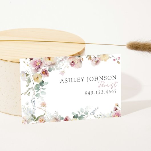 ヴィンテージ赤面ピンクフローラQRコードプロフェッショナル 名刺