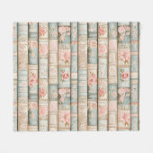 ヴィンテージ赤面ピンクブックスタック フリースブランケット (正面(横))