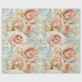 ヴィンテージ赤面ピンクヘイルームバラフローラダマスク ラッピングペーパー (フラット)