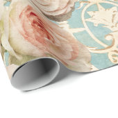 ヴィンテージ赤面ピンクヘイルームバラフローラダマスク ラッピングペーパー (ロールコーナー)