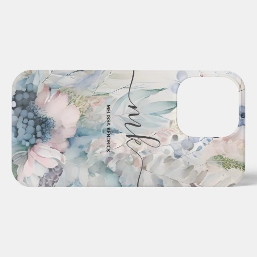 ヴィンテージ赤面ピンクボタニカルフローラモノグラム名 iPhoneケース (裏面横)