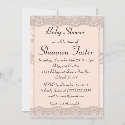 ヴィンテージ赤面ピンクレースベビーシャワー招待状 招待状