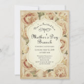 ヴィンテージ赤面ピンクロセスフローラマザーズデイブランチ 招待状 (正面)